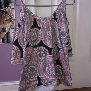 Pink and Black Thick Cotton cold Shoulder Blouse